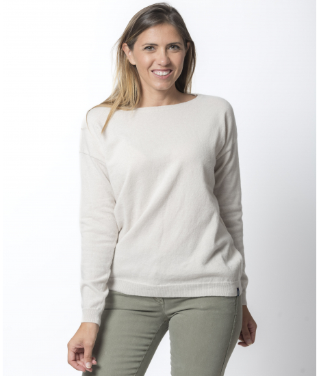 Pull Col Bateau Femme Ecru Merinos cachemire Lili